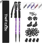 TheFitLife Nordic Walking Trekking Poles - 2 Packs with Antishock and Quick Lock System, Telescopic, Collapsible, Ultralight for Hiking, Camping, Mountaining, Backpacking, Walking, Trekking