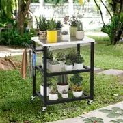 Costway 3-Tier Dining Cart Table Kitchen Serving Cart Mobile Food Prep Trolley w/Hooks & Tissue Holder