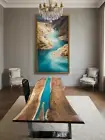 Epoxy Resin Table, Blue Epoxy Resin Table Top Custom Made Live Edge Walnut Table