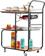 Kitchen Cart Wood Metal Rolling Cart Industrial Vintage Style Functional Trolley Shopping Cart with Storage Box Outdoor Drinks Trolley Bar Drink Cart