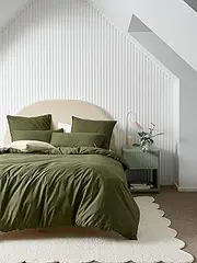 [Linen House] Organic Cotton Quilt Cover Set, Olive, King Bed Size