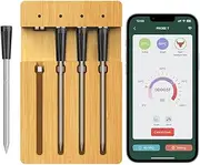 98FT Meat Thermometer BT Smart APP Control 4 Probes Meat Thermometer for Grilling and Smoking Waterproof Type-C Rechargeable Food Cooking Thermometer for BBQ Oven Grill Smoker