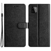 Phone Wallet for Samsung Galaxy A22 5G (EU Version) Stand Cover Hand Strap Silk Texture Flip Case