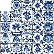 Wall Tile Stickers - Sticky Tiles Portuguese Style | Backsplash Tile Peel and Stick, Waterproof Tile Stickers, European Vintage Flower Tile for Kitchen