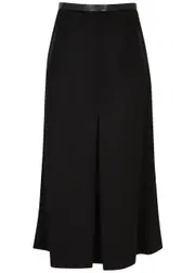 Saint Laurent Leather-trimmed Wool-blend Midi Skirt - Black - 40 (UK12 / M) 40 (UK12 / M)