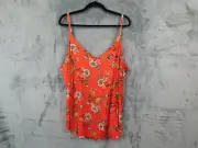 Torrid Tank Top Womens 3 Red Floral V Neck Cami Flowy Coastal Resort Cruise NEW