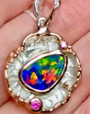 Clam Shell Rose Pendant Necklace Australian Gold Black Opal Sterling Chain VIDEO