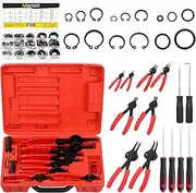 Mardatt 225Pcs Snap Ring Pliers Set Includes Straight & Bent Retaining Ring Pliers, 5 Sizes C-Clips External Internal Retaining Ring Set, Rubber Gaskets and Precision Hook Set for Lawnmowers