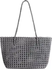 [JINMANXUE] Woven Tote Bag For Women,Travel Shoulder Bag, Large Hollow Beach Soft Satin Handbags and Purse, Hand-woven Satchel Clutch