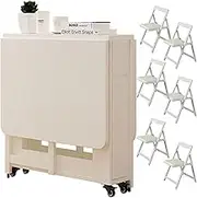 Dining Table Set for 4,Folding Table and Chairs,Wooden Extendable Dining Table with Chairs,Folding Dining Table for Kitchen Dining Room Living Room(White,with 6Chairs)