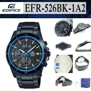 CASIO手錶EDIFICE三針三圈賽車錶 EFR-526BK-1 A2黑色離子IP處理 CASIO公司貨EFR-526