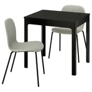 EKEDALEN / KARLPETTER table and 2 chairs, dark brown/Gunnared light green black, 80/120 cm