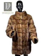 Real Fur MInk Demi Buff (Brown) Jacket With Côtelé Effect Details & Collar