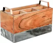 Gibson Home Laurie Gates Grey Marble Utensil Caddy, Acacia Wood, 6.5-inches