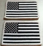 2 United States Flag Military Patch With VELCRO® Brand Fastener B & W Emblem #20