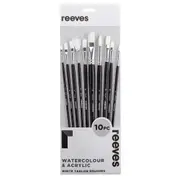 Reeves White Taklon LH Flat Round Filbert Angle & Fan Paint Brushes Painting