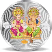 Beautifully Hand-Crafted Mata Laxmi ji & Ganesh Ji 999 Pure Silver Coin (10 Gram)