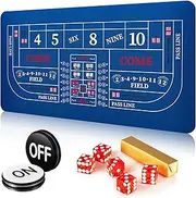 'Leyndo Craps Tabletop Game Set, Includes 35''x70'' Rubber Craps Tabletop Layout Mat, Casino Grade AAA 19mm Dice, 3 Inch On/Off Buttons for Casino Poker Nights'