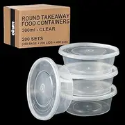 200pk Deli Containers with Lids 300mL -Round Disposable Soup Container - Reusable Stackable BPA-Free - Plastic Takeaway Containers Round with Airtight Leakproof Lids, Microwave Freezer Dishwasher Safe