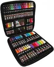 Posca Water Based Permanent Marker Paint Pens with Premium Quality Travel Case for Arts and Crafts. Multi Surface Use On Wood, Metal, Paper, Cardboard, Glass, Fabric & Rock. Set of 54 Vibrant Colours