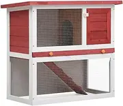 vidaXL Wooden Rabbit Hutch – Secure Outdoor Pet Enclosure with Water Resistant Roof and Slide-Bolt Latch, Red