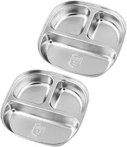 BESTYASH 2pcs Divided Plate Set Stainless Steel Section Square Plates for Random Style Compact Microwave Safe for School Lunches Camping and Daily Use