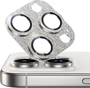 2 Pack for iPhone 16 Pro/16 Pro Max Camera Lens Protector, Bling Camera Cover Fit for iPhone 16 Pro/16 Pro Max, 9H Tempered Glass, Keep Original Shooting, Anti-Scratch & HD Clear, Silver