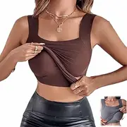 [Elfgrass] U Neck Shapewear Built-in Bra Tank, Strechy Shapewear Workout Yoga Camisole, Built in Bra Tank Tops for Women