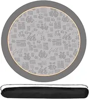 Round Mahjong Mat Dining Table Mat Round Table Top Protective Mat with Black Handbag(Gray,47.2X47.2)