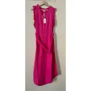 Sundance Linen Sleeveless Pockets Ruffle Sleeveless Antionette Sundress Size L
