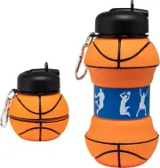Art Clip-On Collapsible Bpa-Free Silicone Basketball Water Bottle for Kids, 18 O