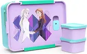 Zak Designs Disney Frozen 2 Reusable Plastic Bento Box with Leak-Proof Seal, Carrying Handle, Microwave Steam Vent, and Individual Containers for Kids' Packed Lunch (3 PCs Set, Anna & Elsa)