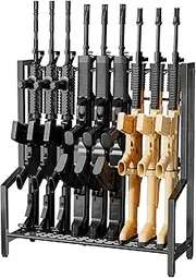 EnigmaSoul Indoor Gun Racks, Rifle Rack Floor Stand, Heavy Duty Metal Gun Storage Shelf Holds up 9 Long Guns, Vertical Shotgun Display Stand for Home Garage Office or Retail Shop, Black