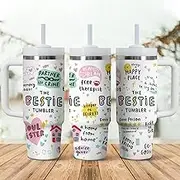 Gossby Tumbler with Handle and Straw 30 oz - Cup Holder Compatible for Travel - Insulated Stainless Steel Cup - Gift for Mom - Birthday Xmas Gift For Mother - The Bestie Tumbler