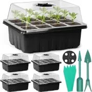 5 Pack Seed Starter Tray Kit, 60 Cells Seedling Starter Trays with Humidity Dome