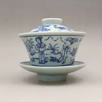 在飛比找樂天市場購物網優惠-晚清民窯青花人物蓋杯蓋碗 古玩古董陶瓷器仿古老貨收藏品茶具