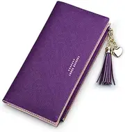 [Valentoria] Wallets for Women Leather Cell Phone Case Holster Bag Long Slim Credit Card Holder Cute Minimalist Coin Purse Thin Large Capacity Zip Clutch Handbag Wallet for Girls