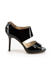 Black Patent Private Strap Heeled Sandals
