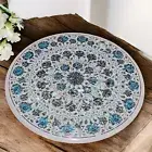 48" White Marble Round Coffee Table Turquoise & Abalone Shell Inlay Art Home Dec