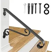 Eachome Wrought Iron Handrail Wall Mounted Hand Railing Fit for 1-2 Steps for Outdoor Porch Steps, Black