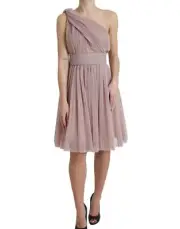 Dolce&Gabbana Women Lilac Dress Polyester One-Shoulder Pleated Party Gown IT 42