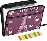 Quteprint 13 Pockets Expanding File Folder with Zipper Closure, Romantic Eiffel Tower Paris Accordion File Folder with Sticky Labels, Letter Size A4 Papers Expandable File Document Organizer