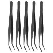 5pcs Stainless Steel Tweezers 4.9" Long Handle Curved Tips Tweezers, Black
