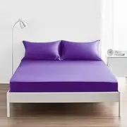 1000TC 100% Luxury Egyptian Cotton Fitted Sheet Set Anti-Pilling | INCL Fitted Sheet $ Pillowcases - NO Flat Sheet (Purple, King Single)