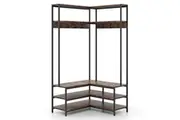 Giantex Clothes Rack L-shaped Coat Stand w/Shoe Bench Storage Organizer Wardrobe Rustic Brown