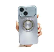 For iPhone 13 Pro Max Large Window Diamond Magnifier Magnetic Phone Case - Sierra Blue