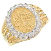 JackAni 10k or 14k Solid Yellow Gold CZ Accented Men's Libra Zodiac Ring