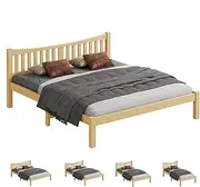 ALFORDSON Wooden Bed Frame Base with Headboard & Timber Slats King Size, Solid Pine Wood Mattress Foundation Platform with Under-Bed Storage Space, Home Bedroom Furniture, Cambrie Series Wood Color