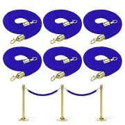 4 Feet Blue Velvet Stanchion Rope, 6 Pack Crowd Control Barrier Rope, Golden