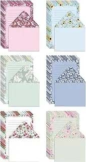Mini Stationery Set, 100 Piece Set (50 Lined Floral Sheets + 50 Matching Envelopes), 5.5 x 8.25 inch, 6 Unique Designs, Double Sided Printing, Double Side Lined Paper, by Better Office Products